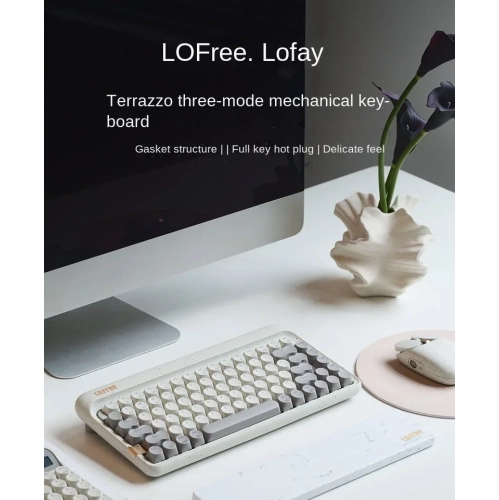 Lofree Terrazzo Mechanical Keyboard for Girls, Bluetooth Wireless Keyboard, Three-Mode Hot-Swappable, Office Computer, 84 Keys