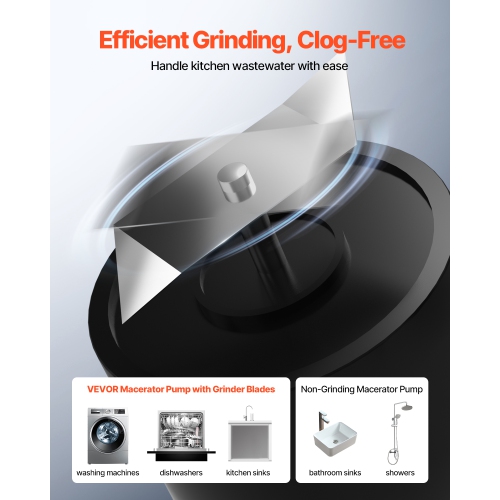 VEVOR 500W Macerator Pump, 29 GPM Flow, 26 ft/8 m Head, Macerator Sewerage Toilet Pump with 4 Water Inlets, Waste Water Disposal Upflush Machine for