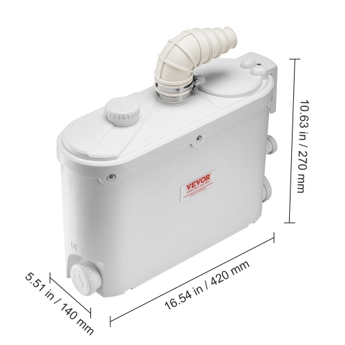 VEVOR 500W Macerator Pump, 29 GPM Flow, 26 ft/8 m Head, Macerator Sewerage Toilet Pump with 4 Water Inlets, Waste Water Disposal Upflush Machine for