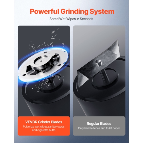 VEVOR 1200W Macerator Pump, 48 GPM Flow, 33 ft/10 m Head, Macerator Sewerage Toilet Pump with 4 Water Inlets, Waste Water Disposal Upflush Machine