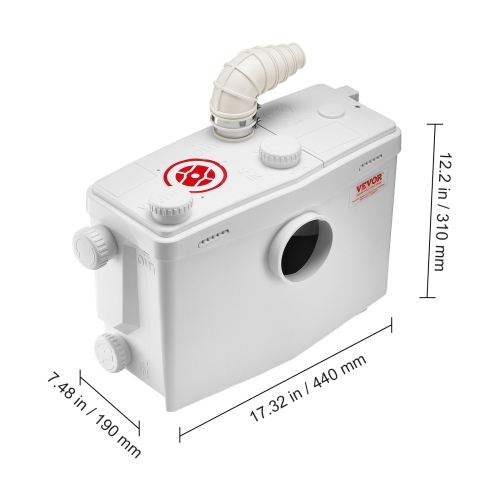 VEVOR 1200W Macerator Pump, 48 GPM Flow, 33 ft/10 m Head, Macerator Sewerage Toilet Pump with 4 Water Inlets, Waste Water Disposal Upflush Machine