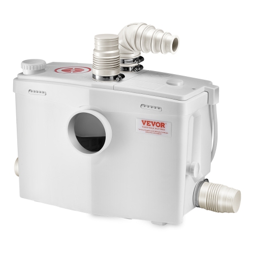 VEVOR 1200W Macerator Pump, 48 GPM Flow, 33 ft/10 m Head, Macerator Sewerage Toilet Pump with 4 Water Inlets, Waste Water Disposal Upflush Machine