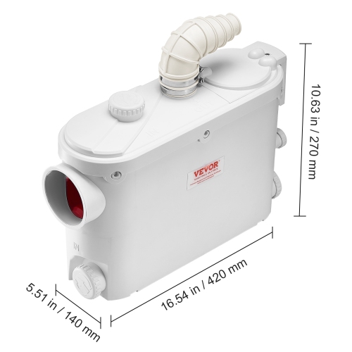 VEVOR 500W Macerator Pump, 29 GPM Flow, 26 ft/8 m Head, Macerator Wall-Hung Toilet Pump with 4 Water Inlets, Waste Water Disposal Upflush Machine for