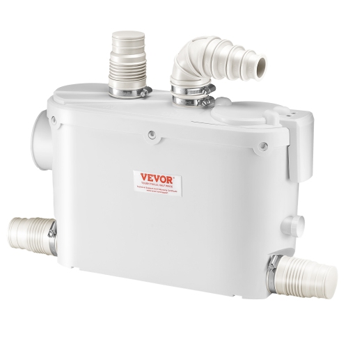 VEVOR 500W Macerator Pump, 29 GPM Flow, 26 ft/8 m Head, Macerator Wall-Hung Toilet Pump with 4 Water Inlets, Waste Water Disposal Upflush Machine for
