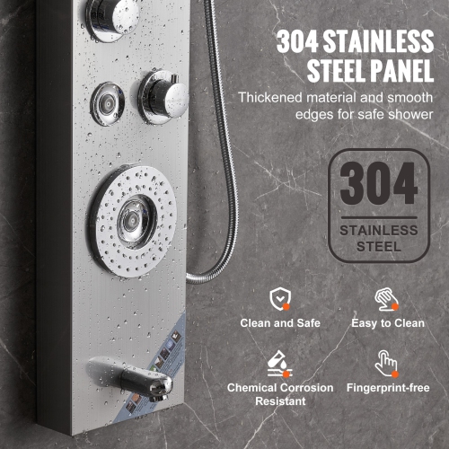 VEVOR Shower Panel System, 6 Shower Modes, LED & Display Shower Panel Tower, 4 Body Massage Jets, Tub Spout, Handheld Shower Head 59" Hose, Stainless