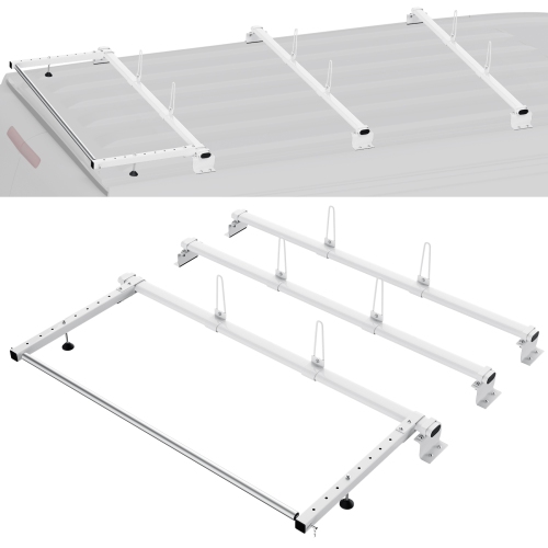 VEVOR  56" Trailer Ladder Rack, 3 Crossbars Heavy-Duty Steel Ladder Roof Rack, 90 Kg Capacity Each Bar Van Ladder Rack \w Cargo Roller, Fit for Ford