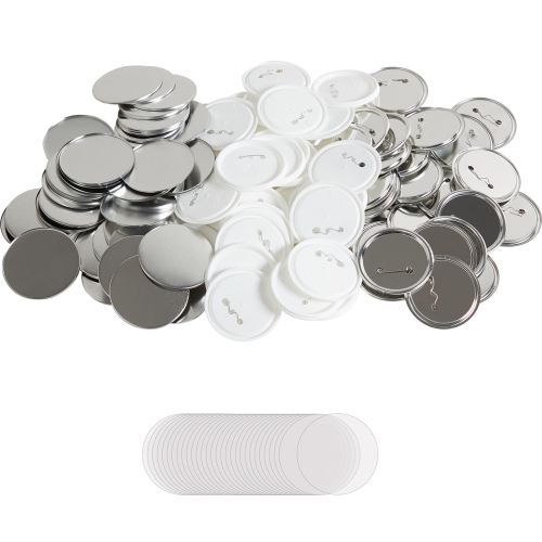 VEVOR 200 Sets 3 inch 75mm Pin Back Button Parts, DIY Round Button Badge Parts, Set Includes Metal Top, Plastic/Metal Button, Clear Film, and Blank
