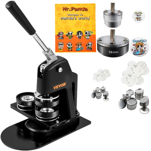 VEVOR Button Maker Machine, Multiple Sizes 1.25+2.25 Inch Badge Punch Press Kit, Children Pin Maker, Button Making Supplies with 500pcs Button Parts