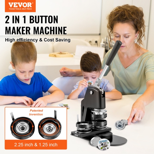 VEVOR Button Maker Machine, Multiple Sizes 1.25+2.25 Inch Badge Punch Press Kit, Children Pin Maker, Button Making Supplies with 500pcs Button Parts