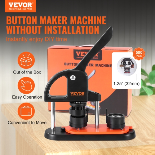 VEVOR 1.25 inch/32mm Button Maker Machine, Pin Maker, Installation-Free Badge Punch Press Kit, Children Button Making Supplies with 500pcs Button