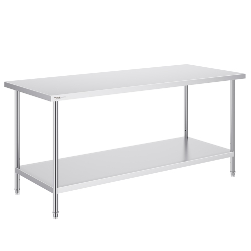 VEVOR 30 x 72 x 34 Inch Stainless Steel Prep Table, Heavy Duty Metal Worktable with 3 Adjustable Height Levels, Commercial Workstation for Kitchen