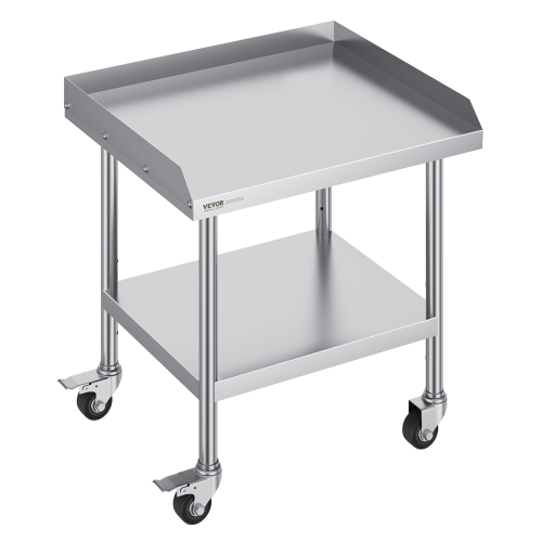 VEVOR 24 x 28 x 30 Inch Stainless Steel Work Table, Commercial Food Prep Worktable with 4 Wheels, Casters, 3-Sided Backsplash Heavy Duty Prep