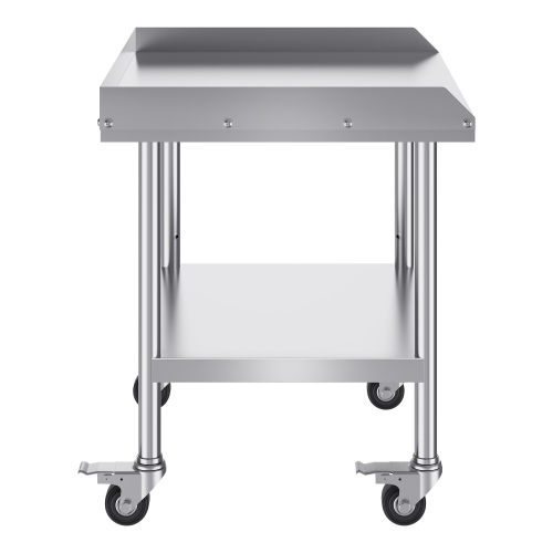 VEVOR 24 x 28 x 30 Inch Stainless Steel Work Table, Commercial Food Prep Worktable with 4 Wheels, Casters, 3-Sided Backsplash Heavy Duty Prep