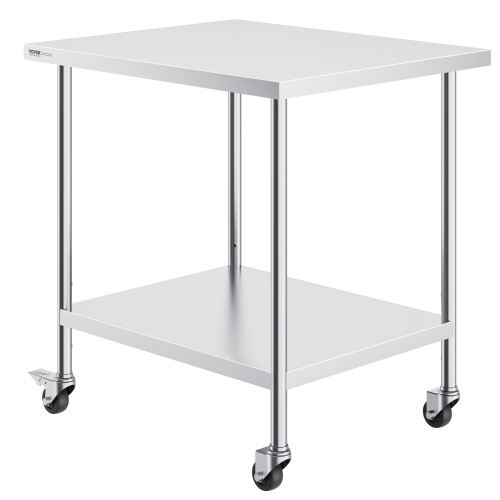 Table de travail en acier inoxydable VEVOR de 30 x 36 x 38&nbsp;po avec 4 roulettes, 3 hauteurs réglables, table de préparation des aliments robuste