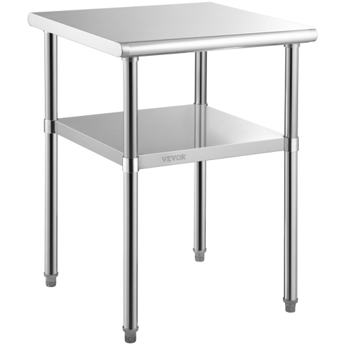 VEVOR 24 x 24 x 36 Inch Stainless Steel Prep Table, 600lbs Load Capacity Heavy Duty Metal Worktable with Adjustable Undershelf & Universal Wheels,