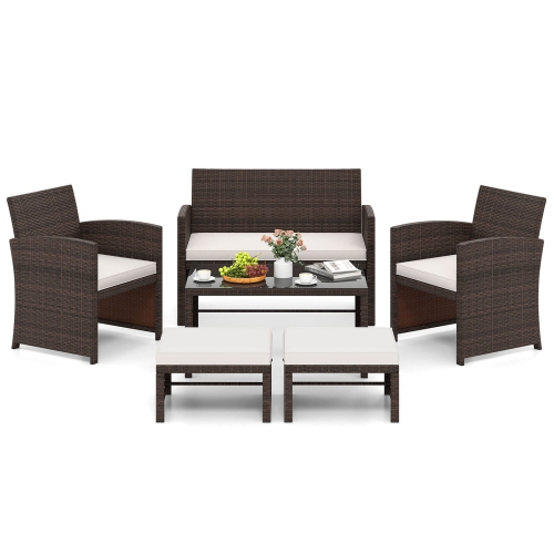Gymax 6 PCS Patio Furniture Set w/ 1 Loveseat 1 Coffee Table 2 Armchairs 2 Ottomans