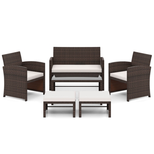 Gymax 6 PCS Patio Furniture Set w/ 1 Loveseat 1 Coffee Table 2 Armchairs 2 Ottomans