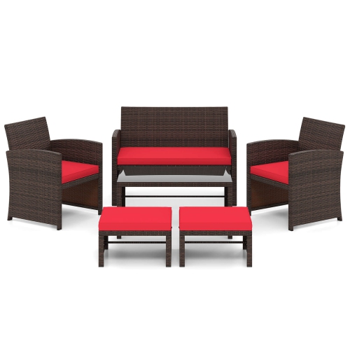 Gymax 6 PCS Patio Furniture Set w/ 1 Loveseat 1 Coffee Table 2 Armchairs 2 Ottomans