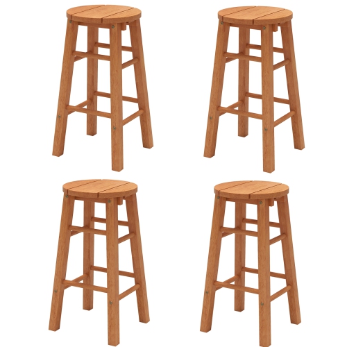 Gymax 24-Inch Outdoor Wood Bar Stools Set of 4 w/ Round Seat Footrest for Garden