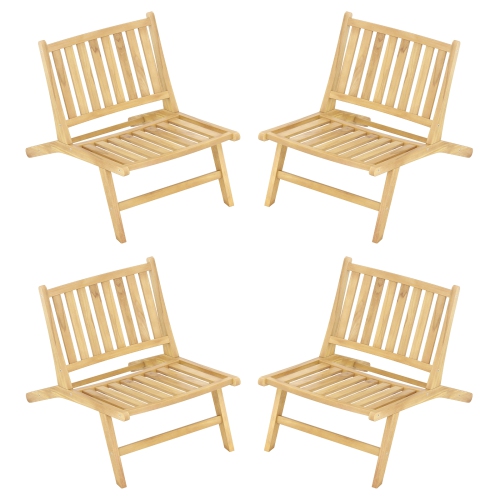 Gymax 4PCS Teak Wood Outdoor Reclining Chair Natural Mid Century Accent Chair w/ Backrest