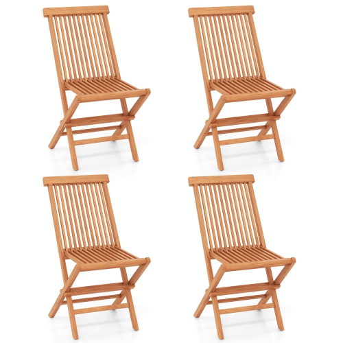GYMAX  Teak Wood Patio Chairs Set Of 4 Outdoor Folding Chairs W/ High Back for Dining