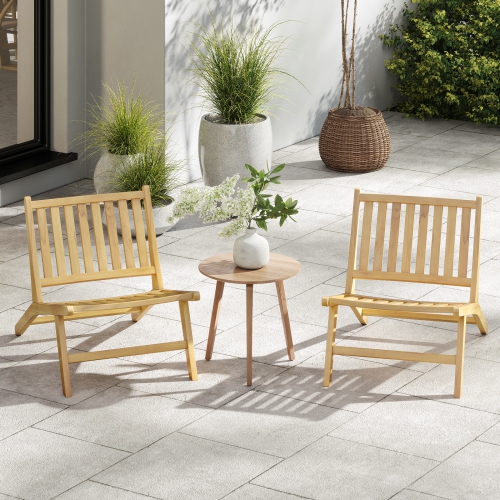 Gymax Teak Wood Outdoor Reclining Chair Natural Mid Century Accent Chair w/ Backrest