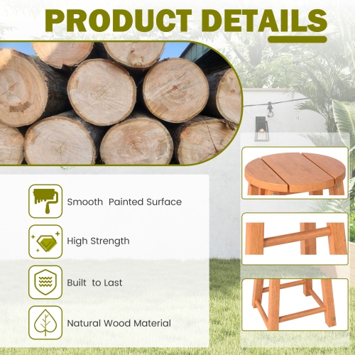 Gymax Outdoor Wood Bar Stools Set of 4 w/Round Seat Footrest Patio Backless Barstools