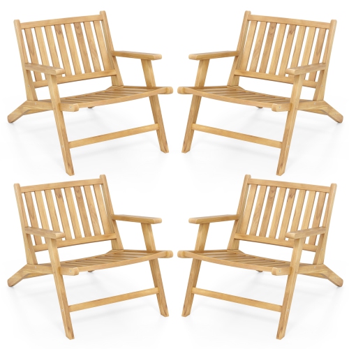 GYMAX  4PCs Teak Wood Outdoor Reclining Chair W/ Comfortable Backrest & Armrests