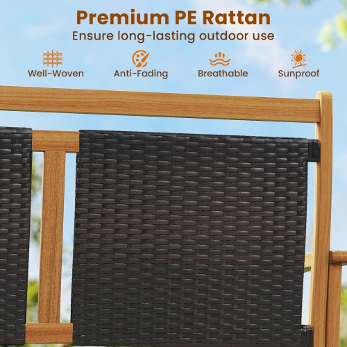 Gymax Patio Rattan Glider Bench Swing Gliding Rocker for 2 w/ Acacia Wood Frame