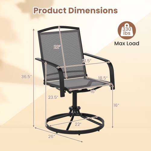 Gymax Patio Swivel Chairs Set of 4 w/ High Back & Round Metal Base for Backyard