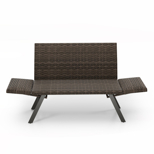 Gymax Patio Convertible Sofa for 2 w/ Adjustable Armrests Metal Frame Wicker Couch Outdoor