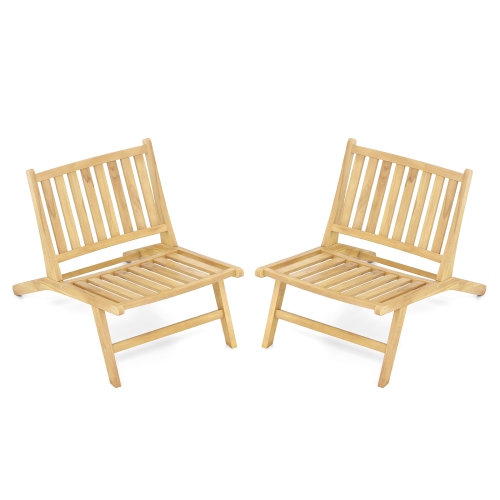 Gymax 2PCS Teak Wood Outdoor Reclining Chair Natural Mid Century Accent Chair w/ Backrest