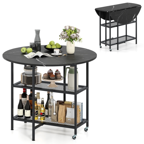 GYMAX  Round Outdoor Dining Table for 4 People 36 Inch Acacia Wood Patio Table for Yard