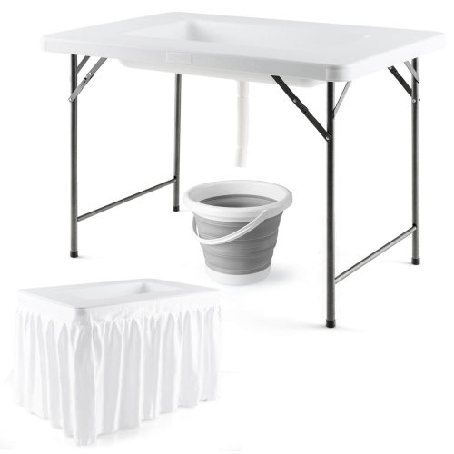 Gymax 4 FT Folding Ice Bin Table Outdoor Ice Cooler Table w/ Matching Skirt Party BBQ