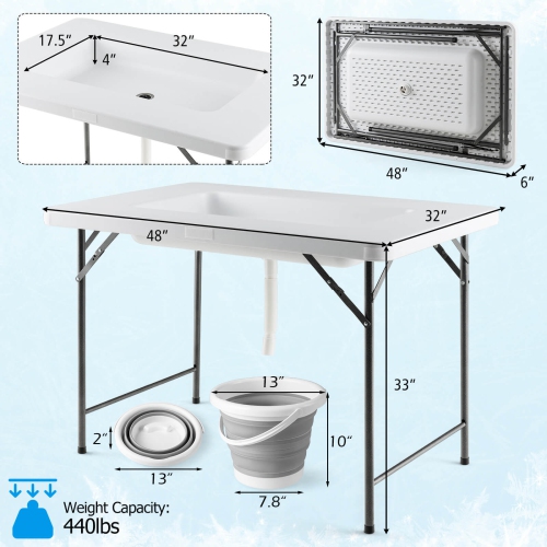 Gymax 4 FT Folding Ice Bin Table Outdoor Ice Cooler Table w/ Matching Skirt Party BBQ