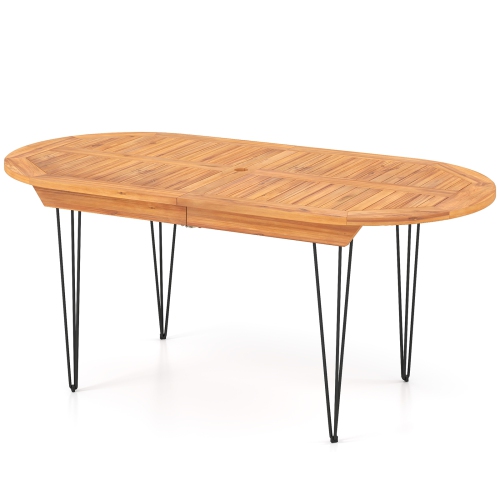 Gymax 71'' Patio Dining Table 6 Person Large Oval Table w/ Teak Wood Tabletop