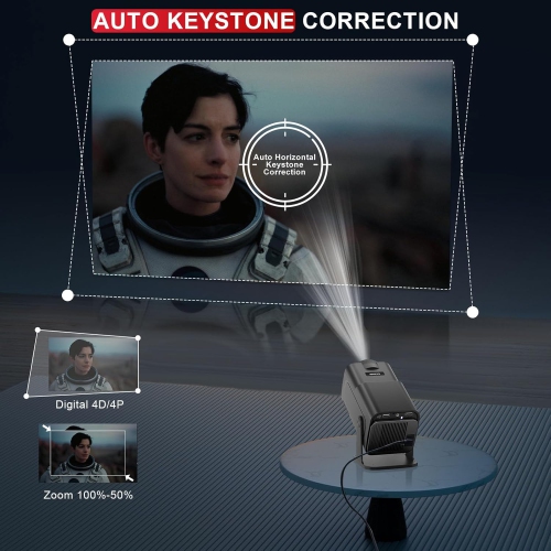 GoodLuck Tech 4K Smart Projector: Android 13, WiFi, Bluetooth, Auto Keystone, Built-in Apps, 1080P Mini Portable