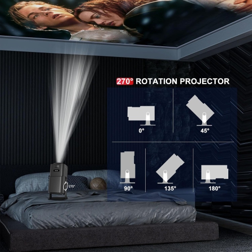 GoodLuck Tech 4K Smart Projector: Android 13, WiFi, Bluetooth, Auto Keystone, Built-in Apps, 1080P Mini Portable