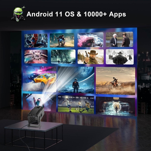 Projecteur intelligent 4K à courte focale : 1080P, Android 11, Wi-Fi, Bluetooth, correction automatique de la distorsion trapézoïdale Mini films