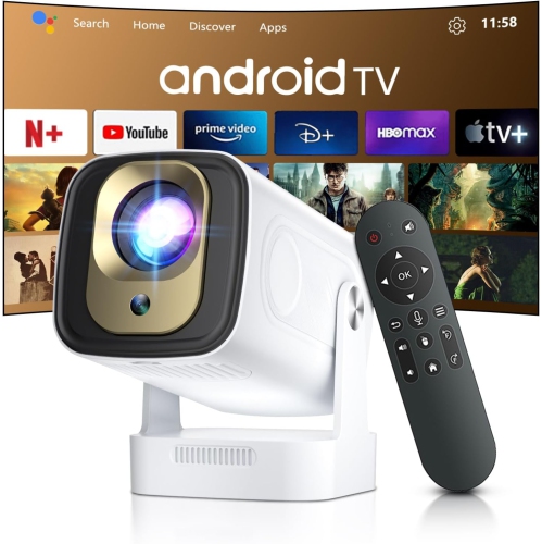 GoodLuck TechSmart Short Throw Projector: Auto Focus & Keystone, WiFi/Bluetooth 5.4, Android 11, Built-in Apps, Native 1080P 4K Support, Mini Portable