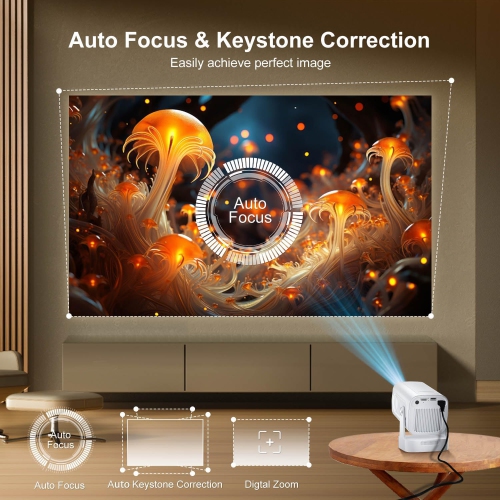 GoodLuck TechSmart Short Throw Projector: Auto Focus & Keystone, WiFi/Bluetooth 5.4, Android 11, Built-in Apps, Native 1080P 4K Support, Mini Portable