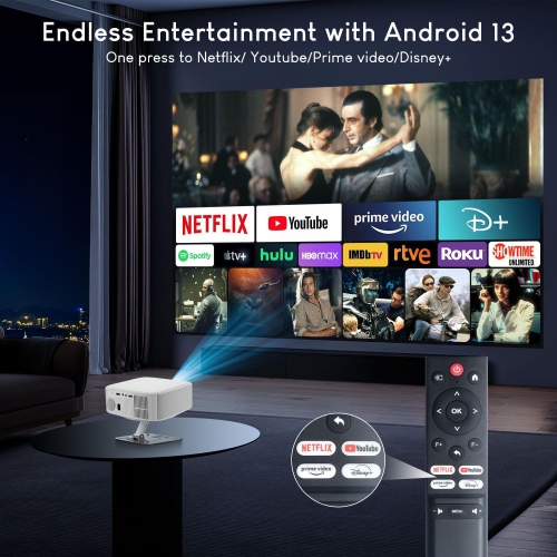 GoodLuck Tech N+ Licensed Smart Projector: Android 13, WiFi/Bluetooth, 400 ANSI Lumens, 1080P Native, Auto Keystone/Elec Focus, Built-in Apps, Mini