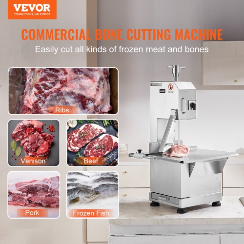 VEVOR 2200W Commercial Electric Meat Bandsaw, Stainless Steel Countertop Bone Sawing Machine, Workbeach 18.5" x 20.9", 0-7.1 Inch Cutting