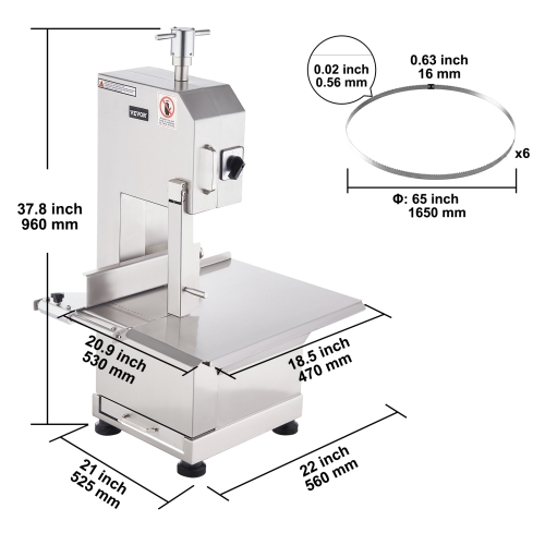 VEVOR 2200W Commercial Electric Meat Bandsaw, Stainless Steel Countertop Bone Sawing Machine, Workbeach 18.5" x 20.9", 0-7.1 Inch Cutting