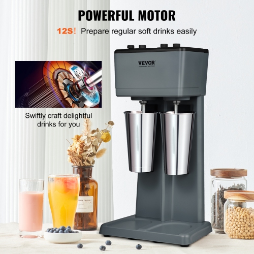 VEVOR 375W x 2 Milkshake Maker, Electric Milkshake Machine, Double Heads Drink Mixer Blender Machine, 3-Speed Milkshake Mixer with 2 x 820 ml