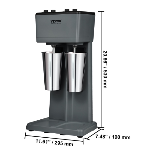 VEVOR 375W x 2 Milkshake Maker, Electric Milkshake Machine, Double Heads Drink Mixer Blender Machine, 3-Speed Milkshake Mixer with 2 x 820 ml
