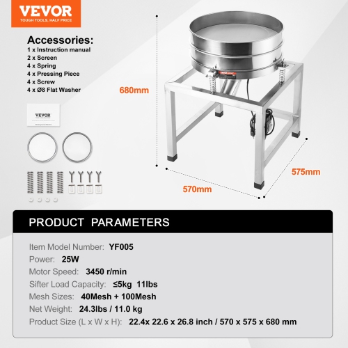 VEVOR 25W Automatic Electric Vibrating Sieve, Stainless Steel Sifter Shaker Machine with 40+100 Mesh,Automatic Powder Sifter Machine with Stand and