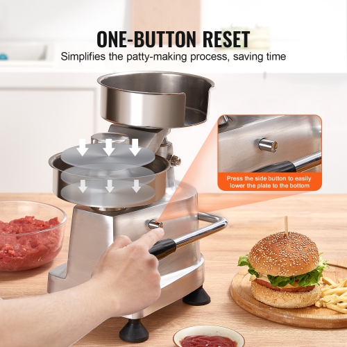 VEVOR Commercial Burger Patty Maker, Hamburger Beef Patty Maker with 3 Convertible Mold(4/5/6-inch), Heavy Duty Stainless Steel Burger Press Machine,