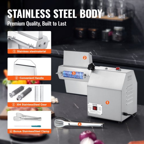 VEVOR 750W Commercial Meat Tenderizer, Heavy Duty 304 Stainless Steel Kitchen Tool with Meat Tong, Cleaning Brush, and Tray, Electric Meat Tenderizer