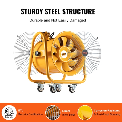 VEVOR 16" Portable Ventilator, Heavy Duty Cylinder Fan, 1100W Strong Shop Exhaust Fan 4240CFM, 16.4ft Power Cord, Industrial Utility Blower for